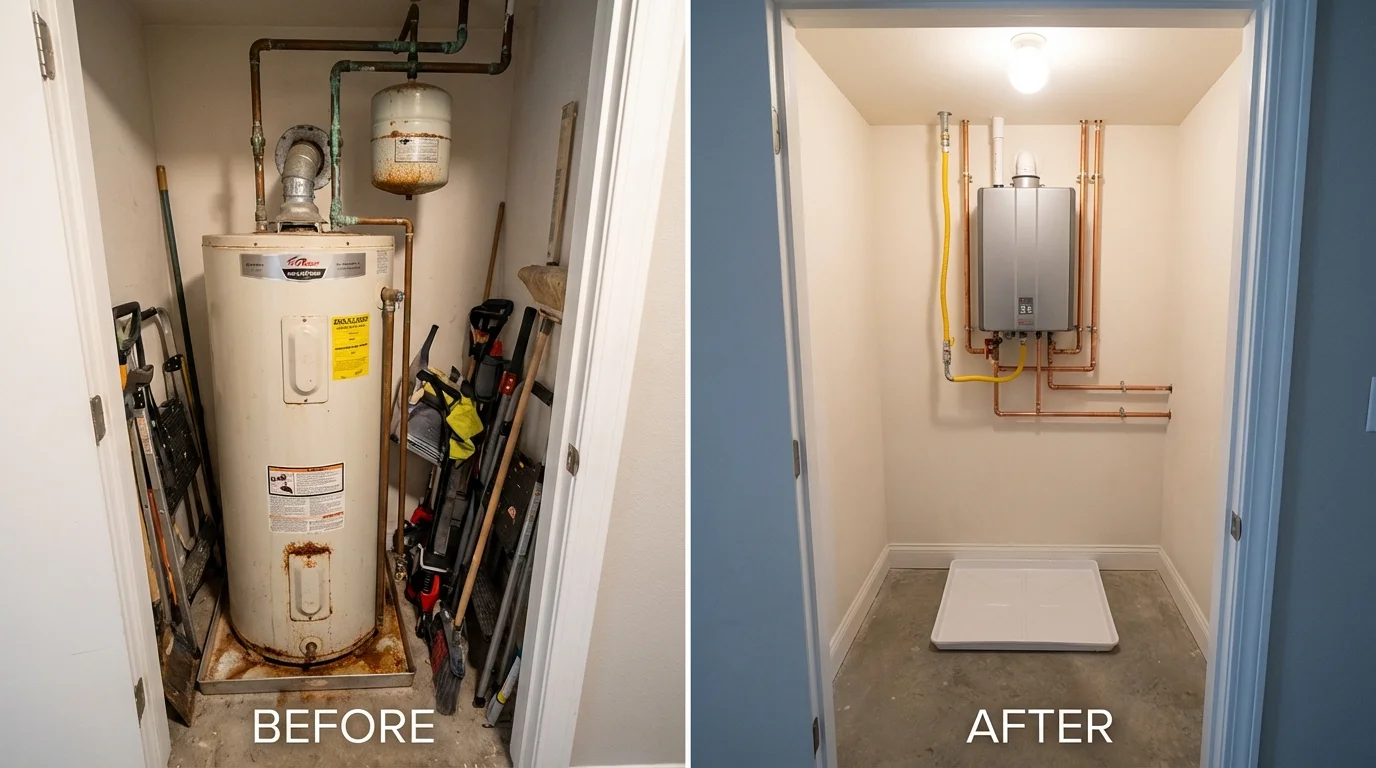Tank water heater versus wall-mounted tankless unit comparison for Crocker, MO homeowners